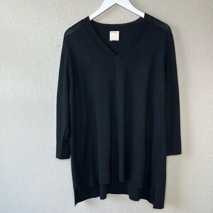 Kerisma Mercerized Wool Blend Black Oversized 3/4 Sleeve V Neck Sweater Size M/L